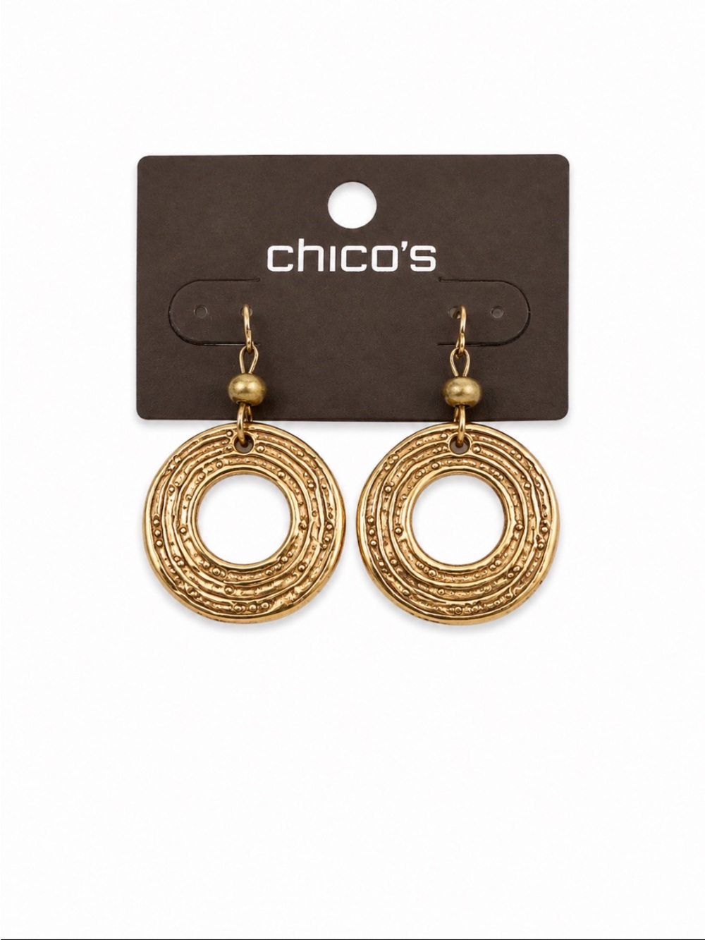 Chico’s Gold Tone Textured Circle Drop Earrings 💥🆕💥